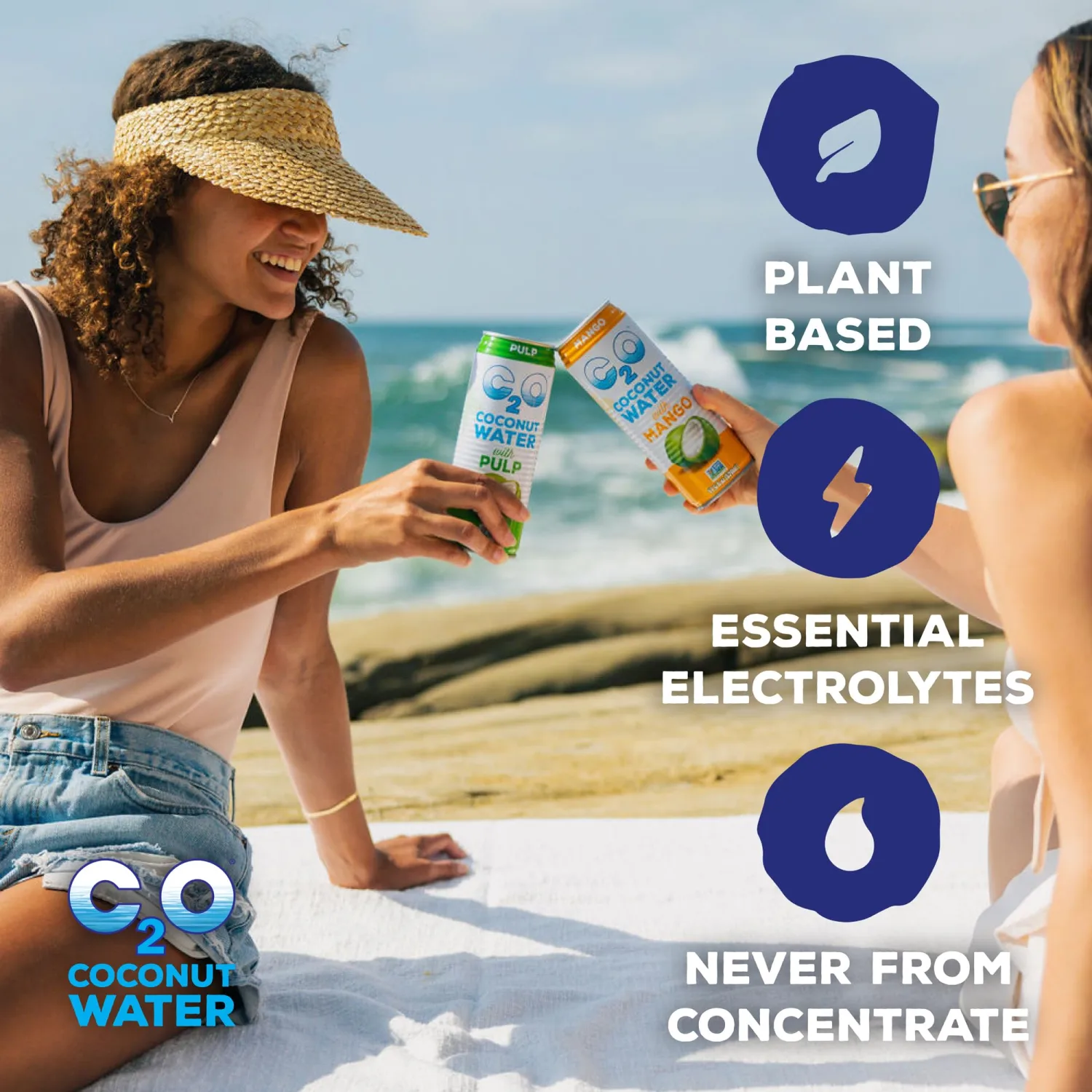 C2O - Coconut Water with Pulp (8 Pack) - Made with Fresh Coconut Water - Plant Based - Non GMO - Canned Water - Natural Hydration, Essential Electrolytes, & Potassium - 8 Cans, 16.3 FL OZ