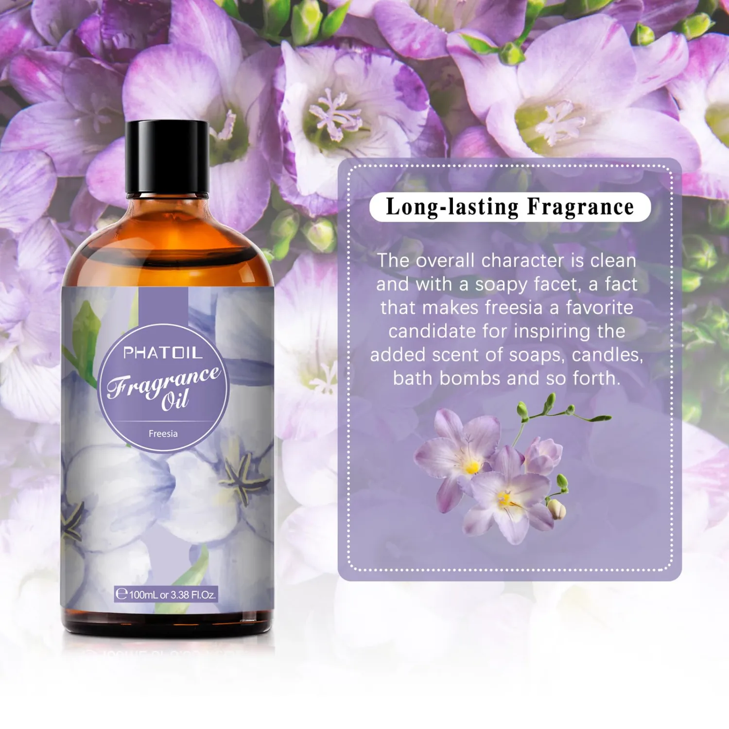 3.38FL.OZ Freesia Fragrance Oils for Aromatherapy, Essential Oils for Diffusers for Home, Perfect for Diffuser, DIY Candle and Soap Making, DIY Scented Products - 100ml