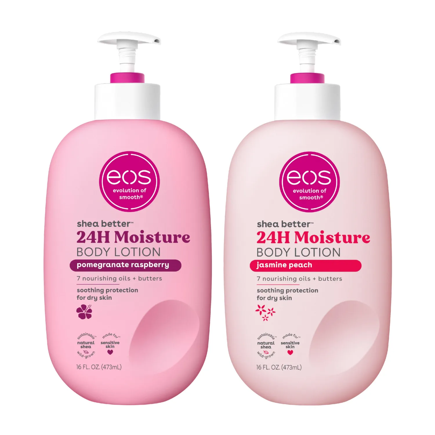 eos Shea Better Body Lotion Set- Jasmine Peach & Pomegranate Raspberry, 16 fl oz, 2-Pack