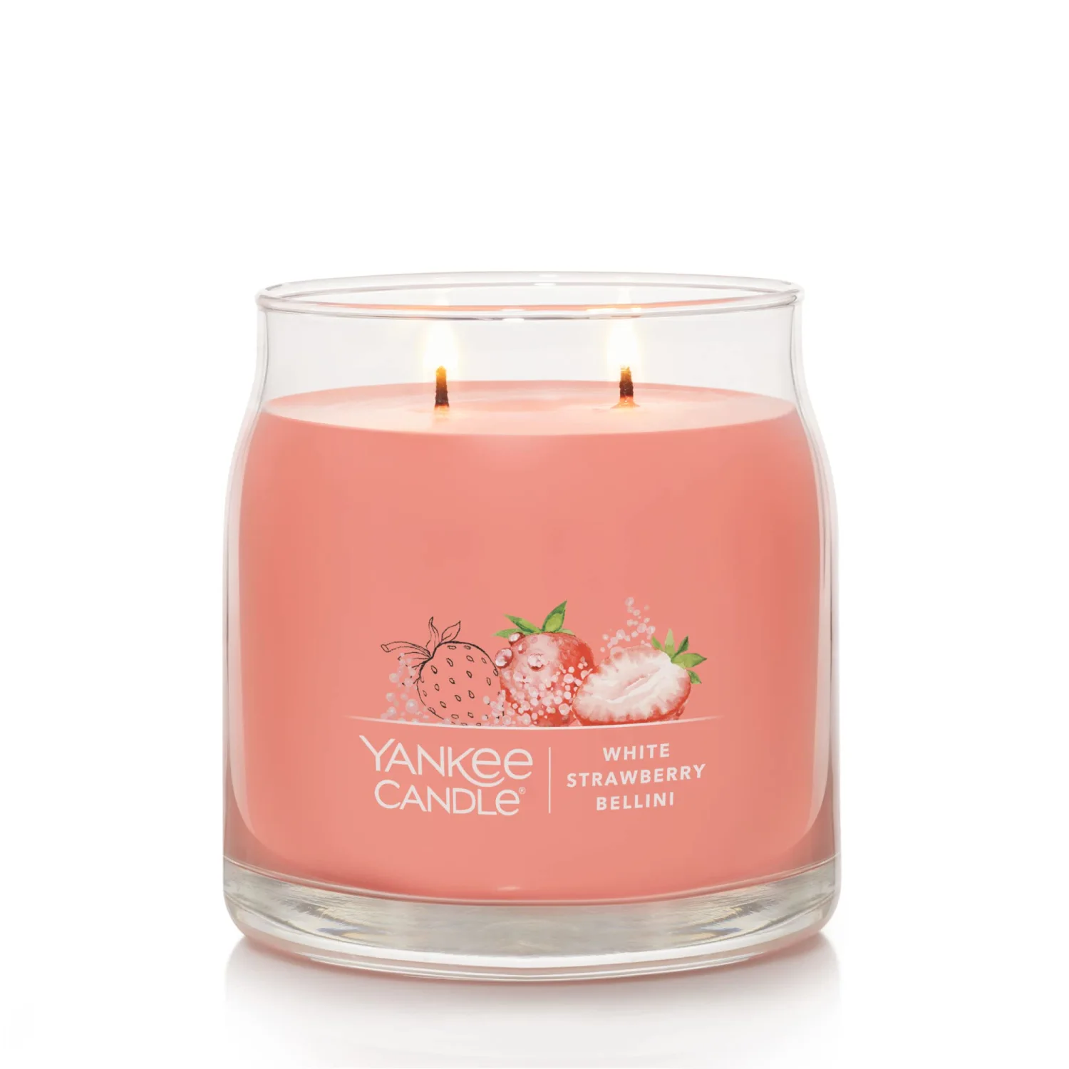 Yankee Candle White Strawberry Bellini Scented, Signature 13oz Medium Jar 2-Wick Candle, Over 35 Hours of Burn Time