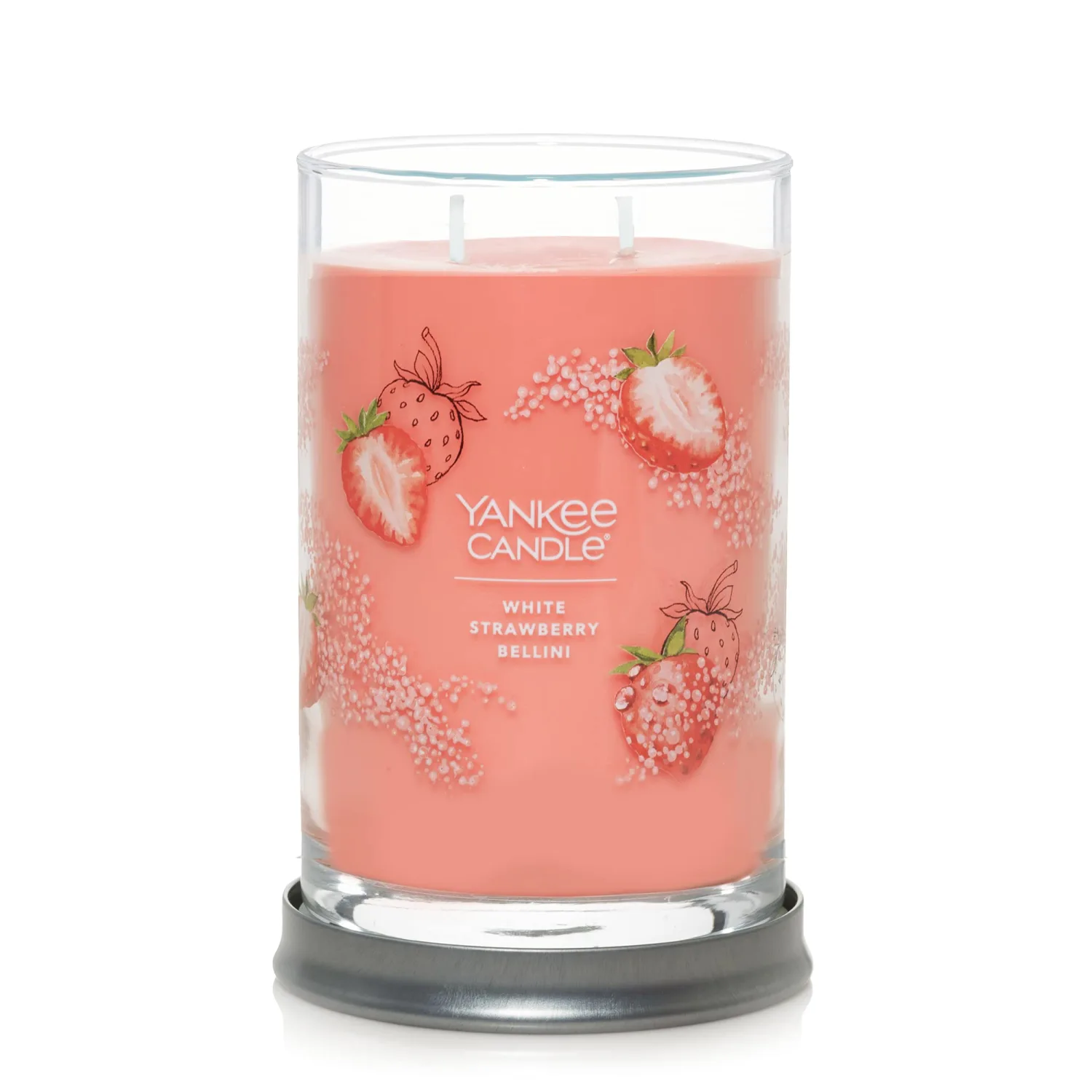 Yankee Candle White Strawberry Bellini Scented, Signature 20oz Large Tumbler 2-Wick Candle, Over 60 Hours of Burn Time