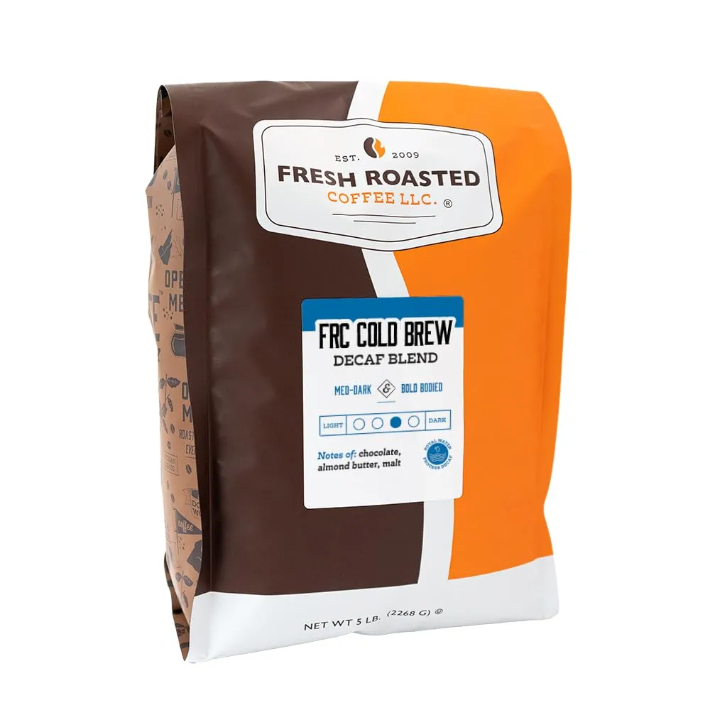 Fresh Roasted Coffee, FRC Cold Brew Decaf, 5 lb, Medium-Dark Roast, Kosher, Whole Bean