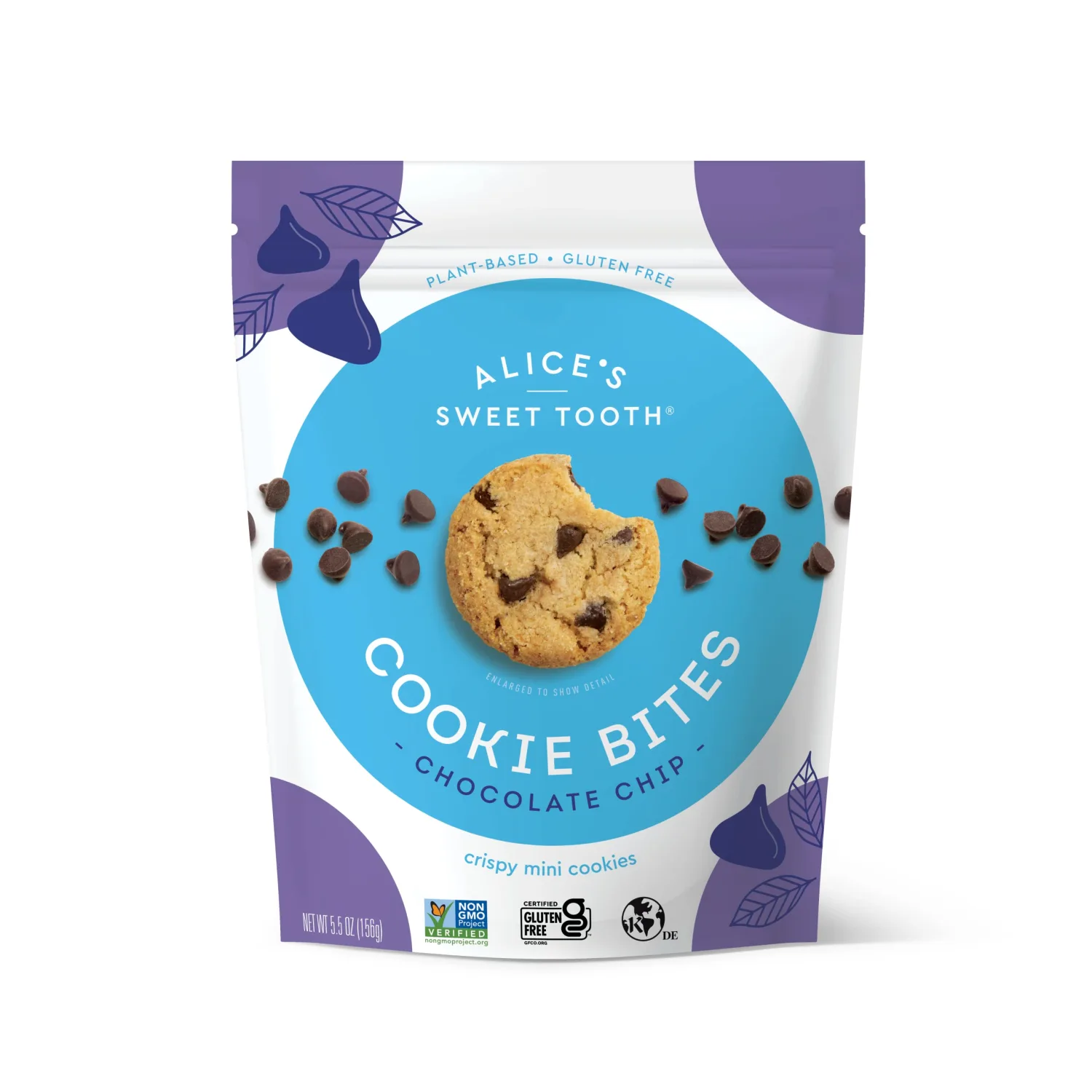 Alice's Sweet Tooth Chocolate Chip Cookie Bites - Gluten-Free, Vegan, Crunchy Mini-Cookies - Plant-Based, Dairy-Free, Grain-Free, Soy-Free, Kosher – 5.5 ounces