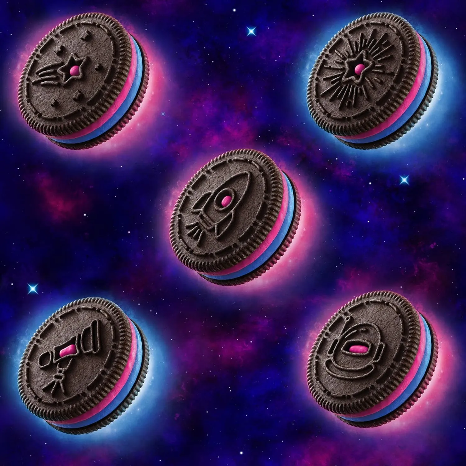 AI ALL IN Oreo Space Dunk Chocolate Sandwich Cookies, Limited Edition", 5 Galatic Designs & Cosmic Creme With Popping Candy, Two (2) Packs of 10.68 oz
