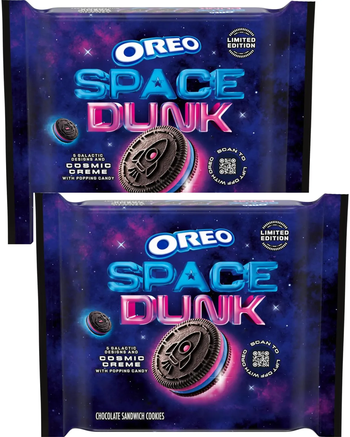 AI ALL IN Oreo Space Dunk Chocolate Sandwich Cookies, Limited Edition", 5 Galatic Designs & Cosmic Creme With Popping Candy, Two (2) Packs of 10.68 oz