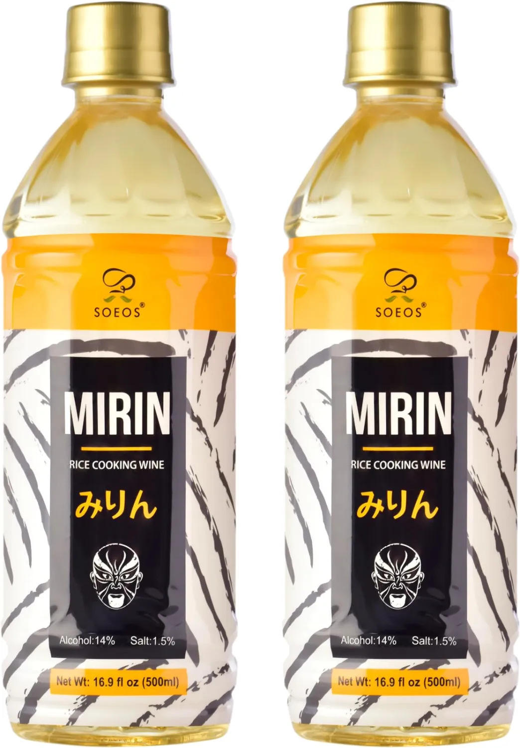 Soeos Mirin Japanese Cooking Wine, 16.9 fl oz (Pack of 2), Mirin Rice Wine, Authentic Natural Sugar Sweet Rice Cooking Wine for Cooking, Condiments, Seasoning Homemade Sauces, Japanese Seasoning