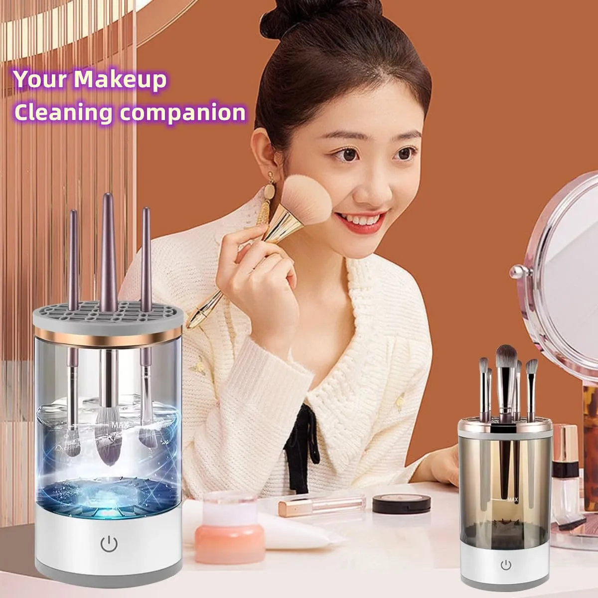 Electric Makeup Brush Cleaner,2024 Upgrade Cosmetic Brush Cleaner,Automatic Spinning Makeup Brush Cleaner Fit For All Size Makeup Brush