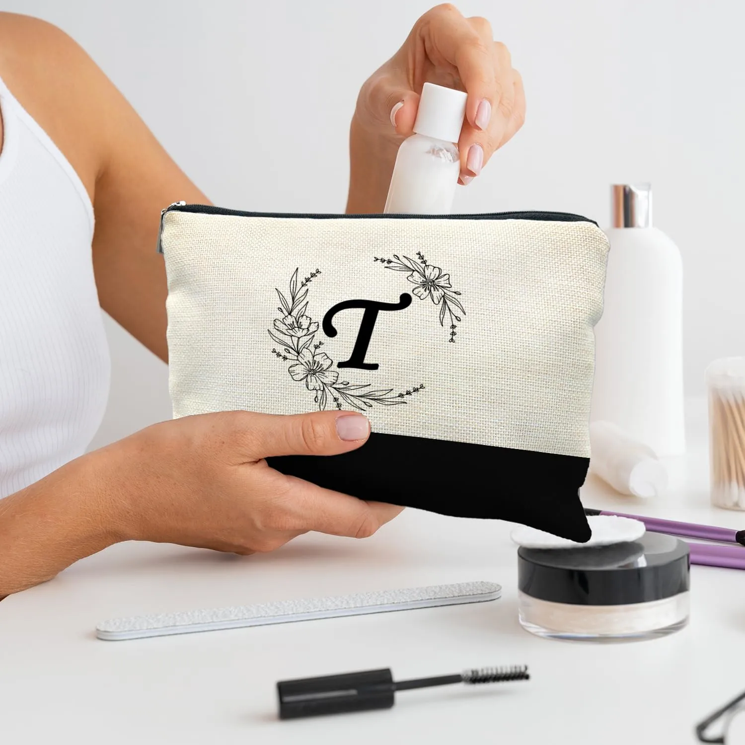 Bride Bridesmaid Cosmetic bag,personalized makeup bag,Initial Monogram Personalized makeup bag,bridesmaid gifts,personalized gifts,make up bag,monogrammed gifts for women(T)