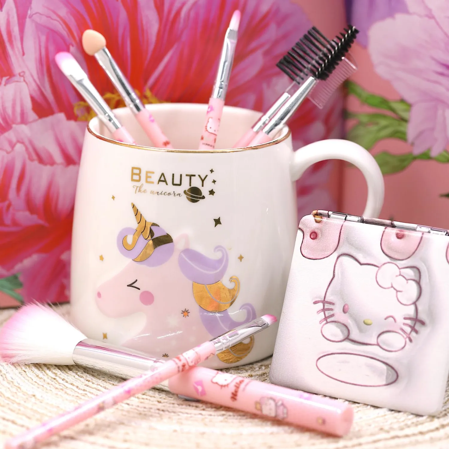 Beauty Makeup Brush Set 7 Pcs Pink Pixi Concealer Blush Contour Eyeshadow Brushes Cute Kitty Kawaii Cosmetic Make Up Brushes with Transparent Case Gift for Girls Women (Pink)