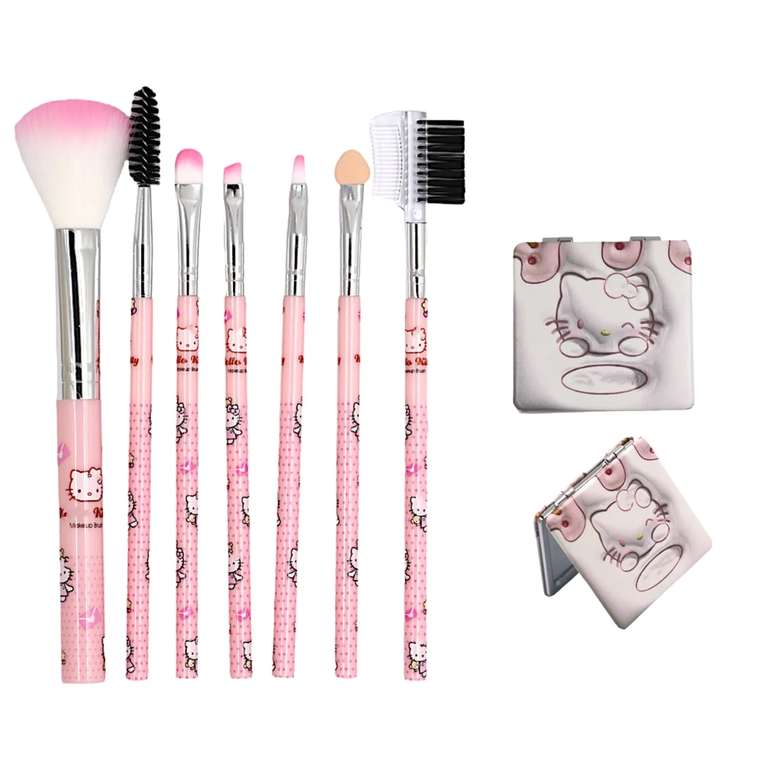 Beauty Makeup Brush Set 7 Pcs Pink Pixi Concealer Blush Contour Eyeshadow Brushes Cute Kitty Kawaii Cosmetic Make Up Brushes with Transparent Case Gift for Girls Women (Pink)