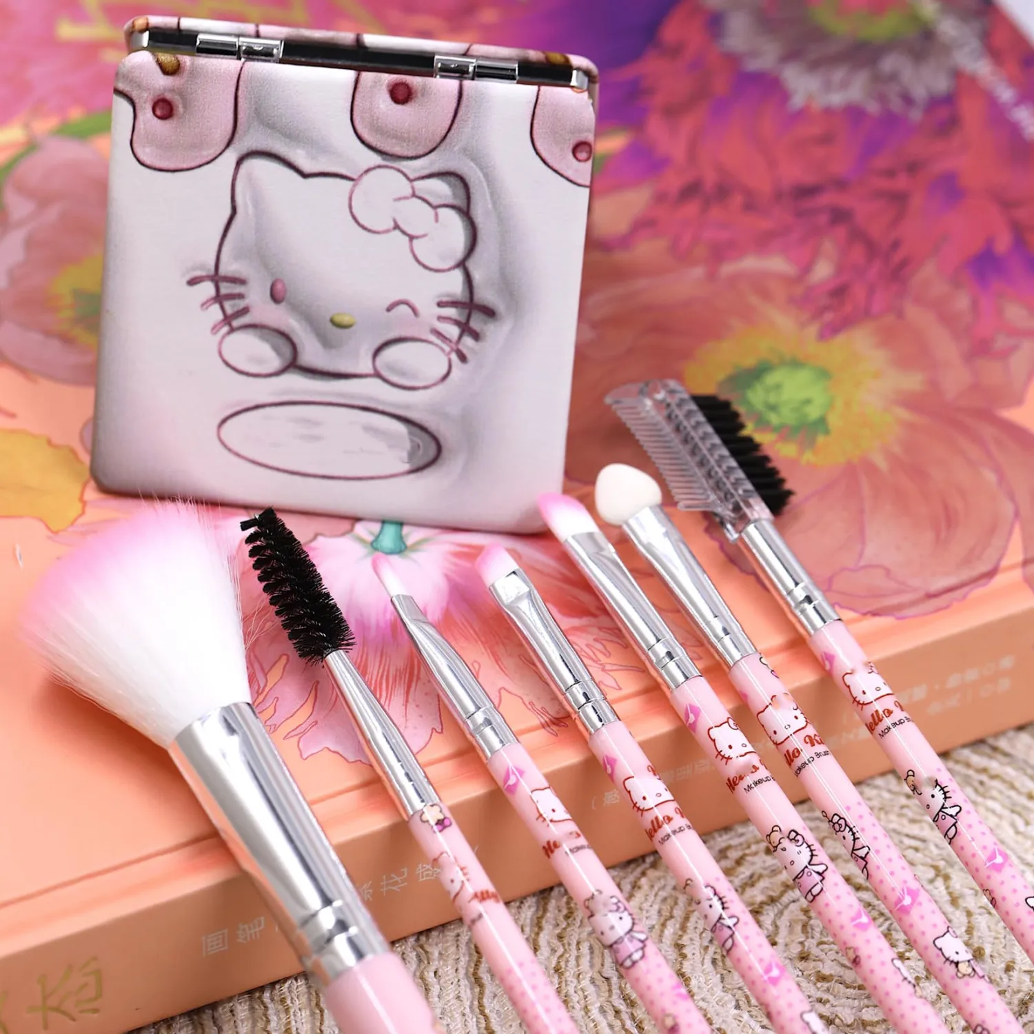Beauty Makeup Brush Set 7 Pcs Pink Pixi Concealer Blush Contour Eyeshadow Brushes Cute Kitty Kawaii Cosmetic Make Up Brushes with Transparent Case Gift for Girls Women (Pink)