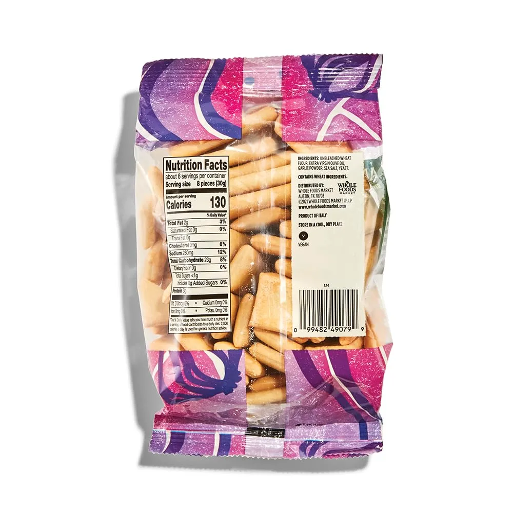Whole Foods Market, Rustic Italian Crackers, Garlic & Sea Salt, 6 Ounce