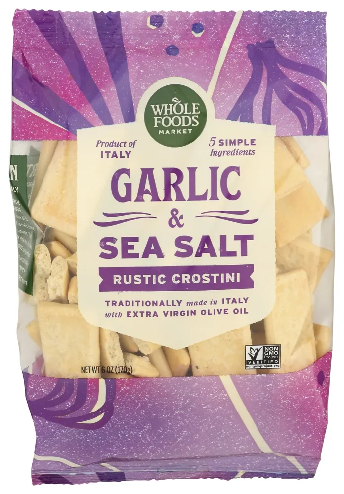 Whole Foods Market, Rustic Italian Crackers, Garlic & Sea Salt, 6 Ounce