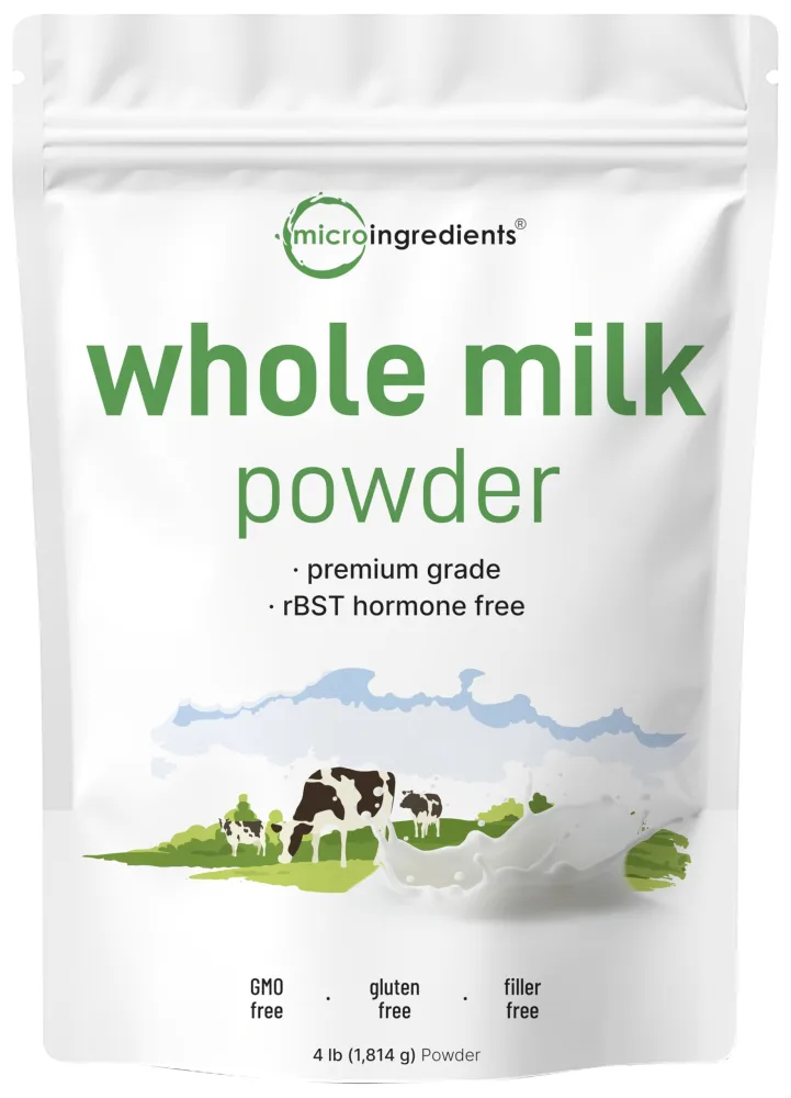 Micro Ingredients Whole Milk Powder, 4lbs | rBST Hormone Free, Pasture Raised Source, Premium Grade Dry Powdered Form | Great for Baking | Rich in Protein | Non-GMO