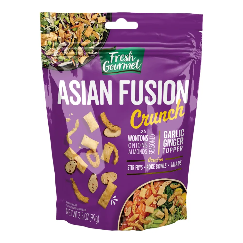 Fresh Gourmet Asian Fusion Crunch - 3.5oz Pouch, Single | Garlic Ginger Wontons, Crispy Onions, Sliced Almonds | Elevate Salads, Poke Bowls, Stir-frys