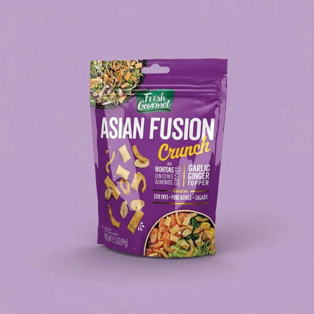 Fresh Gourmet Asian Fusion Crunch - 3.5oz Pouch, Single | Garlic Ginger Wontons, Crispy Onions, Sliced Almonds | Elevate Salads, Poke Bowls, Stir-frys