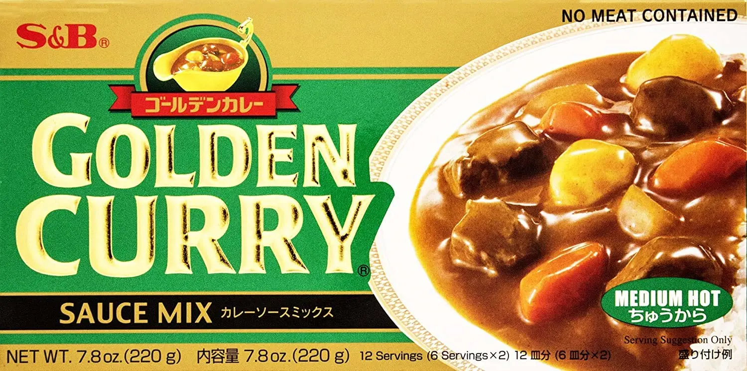 S&B Golden Curry Sauce Mix, Medium Hot - 7.8 oz (Pack of 12)