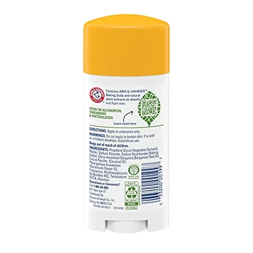 ARM & HAMMER Essentials Deodorant - Made with Natural Deodorizers - Coconut Geranium - Free From Aluminum, Parabens & Phthalates, 2.5 oz (Pack of 3)