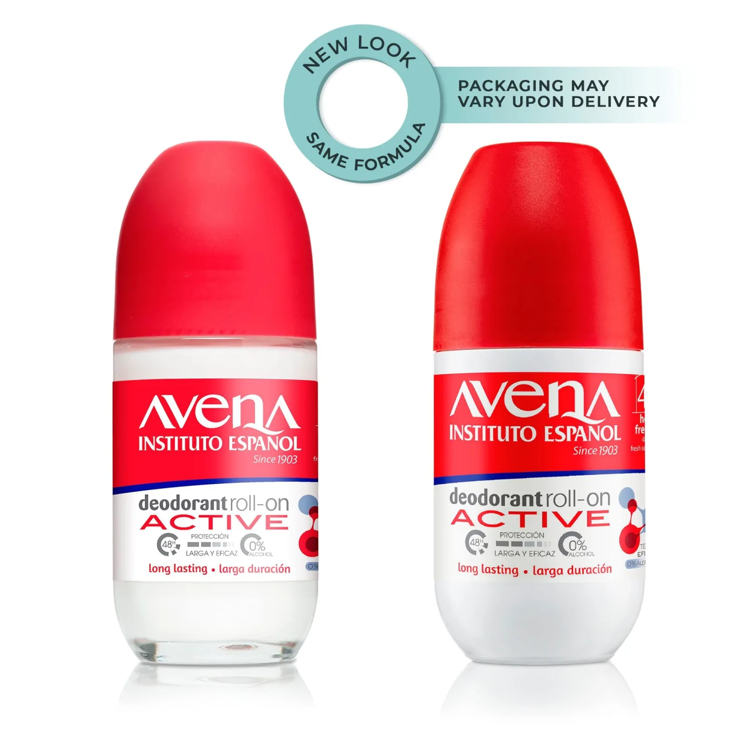 Avena Instituto Español Deodorant Roll-On, Active, Long-Lasting, Non-Alcohol, 2-Pack of 2.53 FL Oz each, 2 Bottles