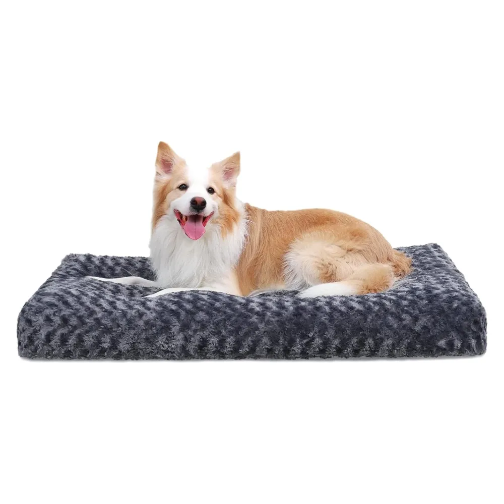 KSIIA Washable Dog Bed Deluxe Plush Dog Crate Beds Comfy Kennel Pad Anti-Slip Pet Sleeping Mat for Large, Jumbo, Medium, Small Dogs Breeds, 35" x 23", Dark Grey