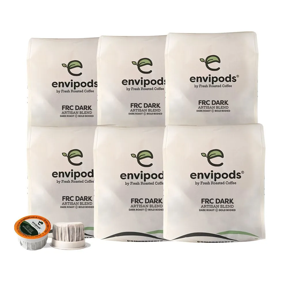 Fresh Roasted Coffee, Compostable envipods, FRC Dark Roast, Kosher, Dark Roast, 72 Count, K-Cup Compatible| Not for use in Ninja or Hamilton Beach Brewers