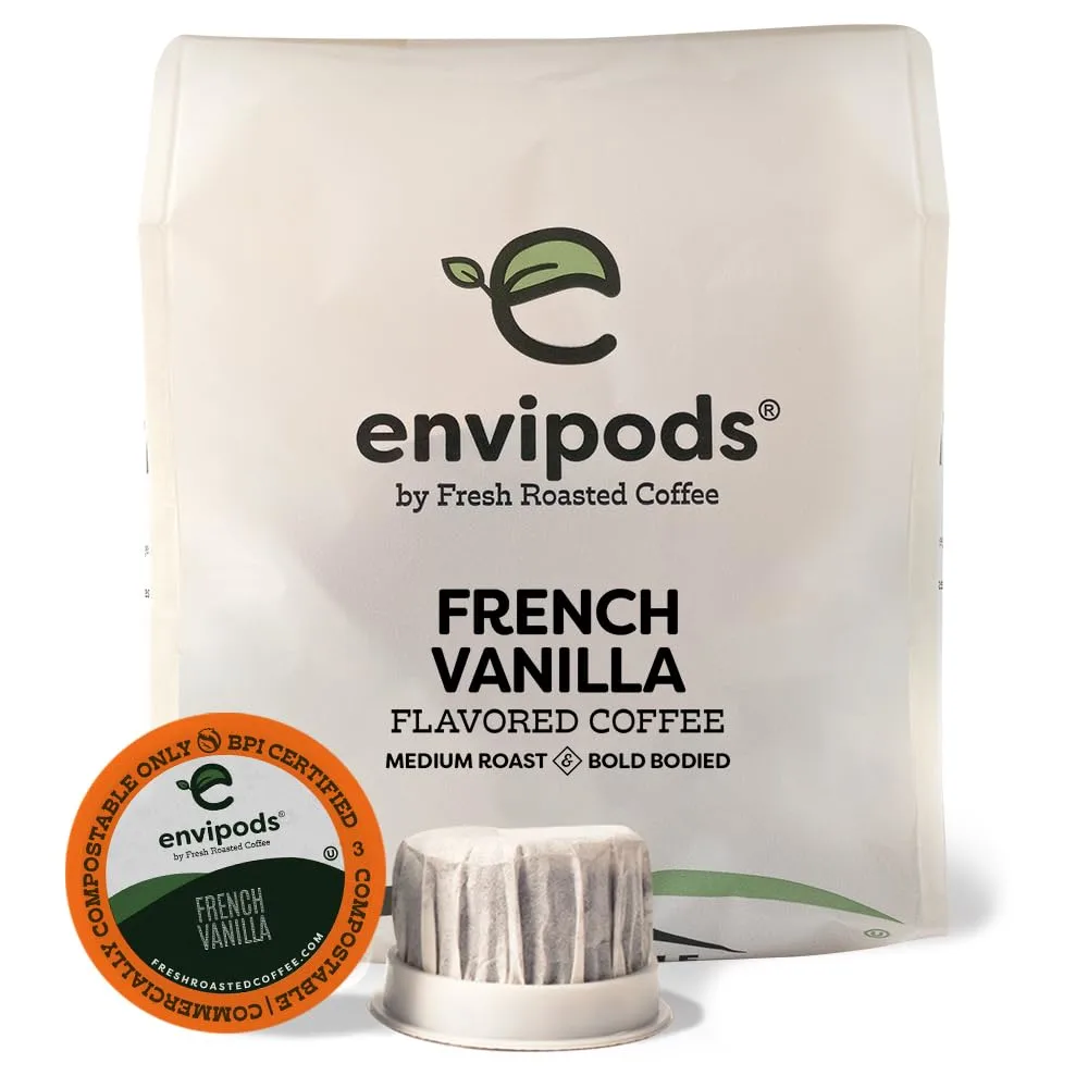 French Vanilla Flavored Compostable envipods, Medium Roast, Kosher, 12 Count, for Keurig K Cup Brewers | Not for use in Ninja or Hamilton Beach Brewers