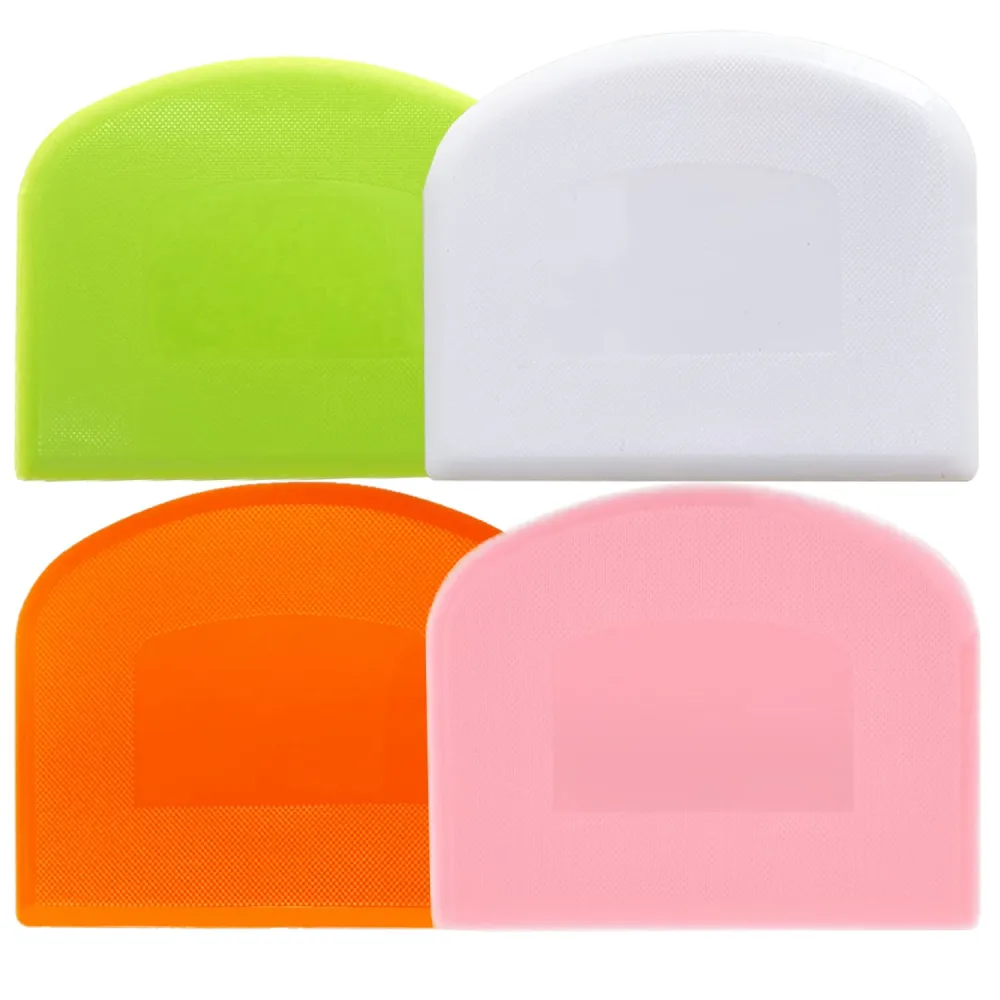 Dough Scraper Bench Scraper for Baking, 4 PCs BPA Free PE Plastic Flexible Bowl Scraper, Food-safe Plastic Dough Cutter for Bread Cake Dough Fondant Icing (White, Green, Orange, Pink)