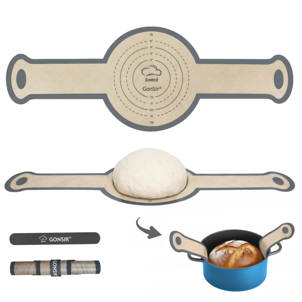 Sourdough Silicone Bread Sling, Non-Stick & Easy Clean Dutch Oven Baking Mat with Longer Handles, Silicone Baking Sling to Transfer SourDough Easily, Reusable Bread Mat Set with Storage Bracelet