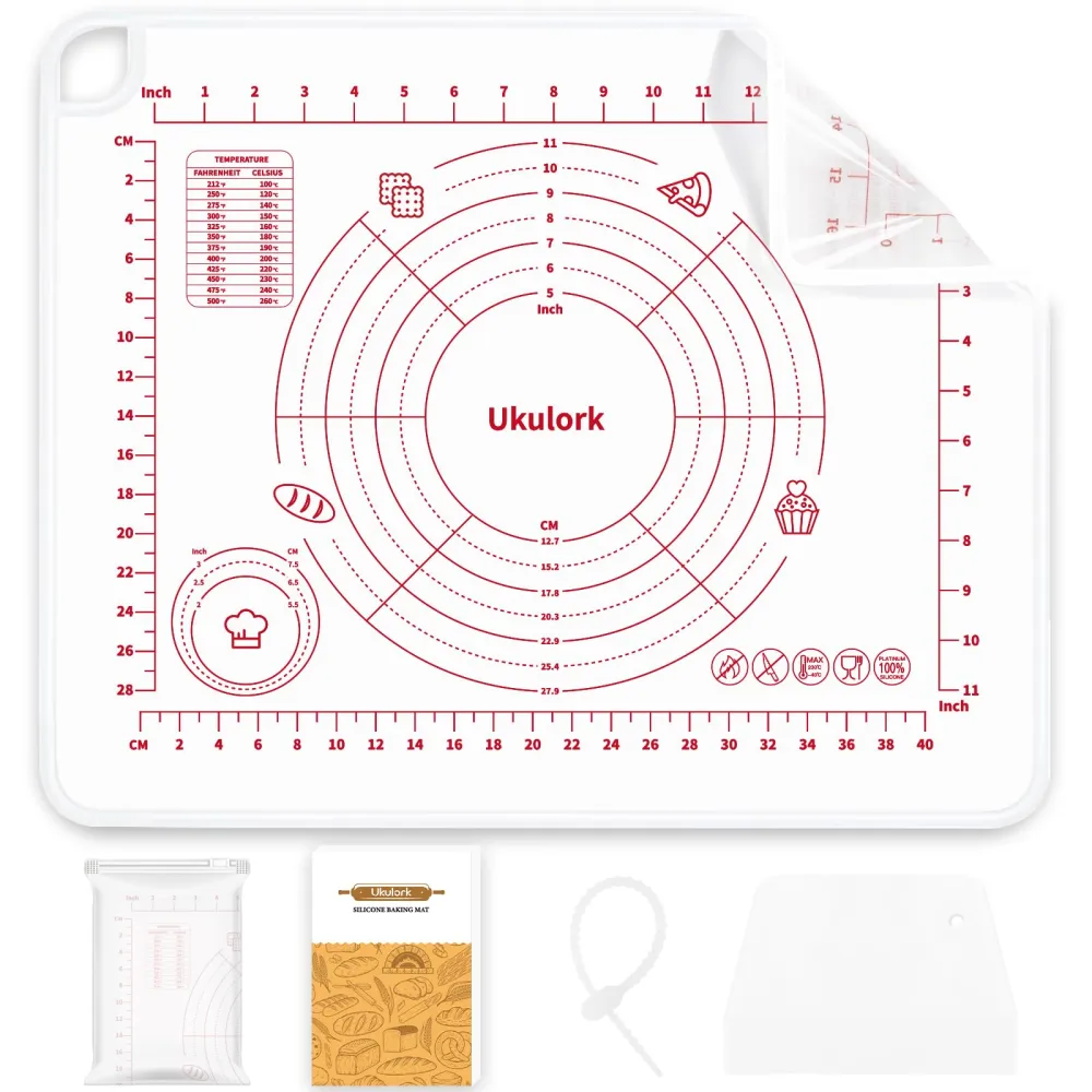 Silicone Baking Pastry Mat with 4mm High Edge,Non-slip & Non-stick Dough Rolling Mat with Cutter,Kneading Mat with Measurement for Making Fondant,Pizza,Pie Crust(Medium (19.68"×15.74"),Transparent)