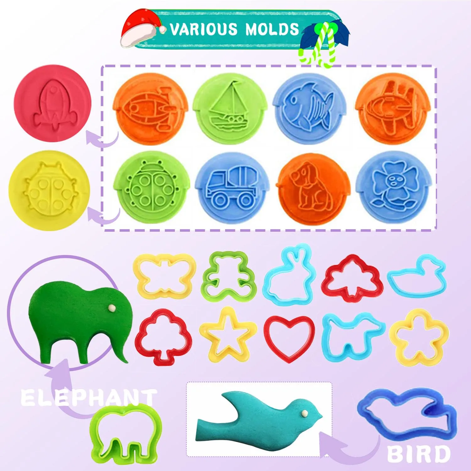 Dough Tools Play for Kids- Toy Set Accessories with Stamps Cutter Rolling Pin Extruder Molds and Storage Box Party Favors Set for Age 2-8