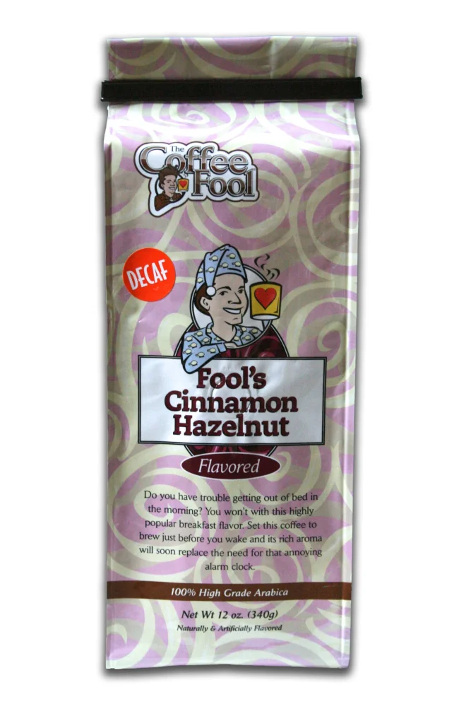 The Coffee Fool Fool's Whole Bean, Decaf Cinnamon Hazelnut, 12 Ounce