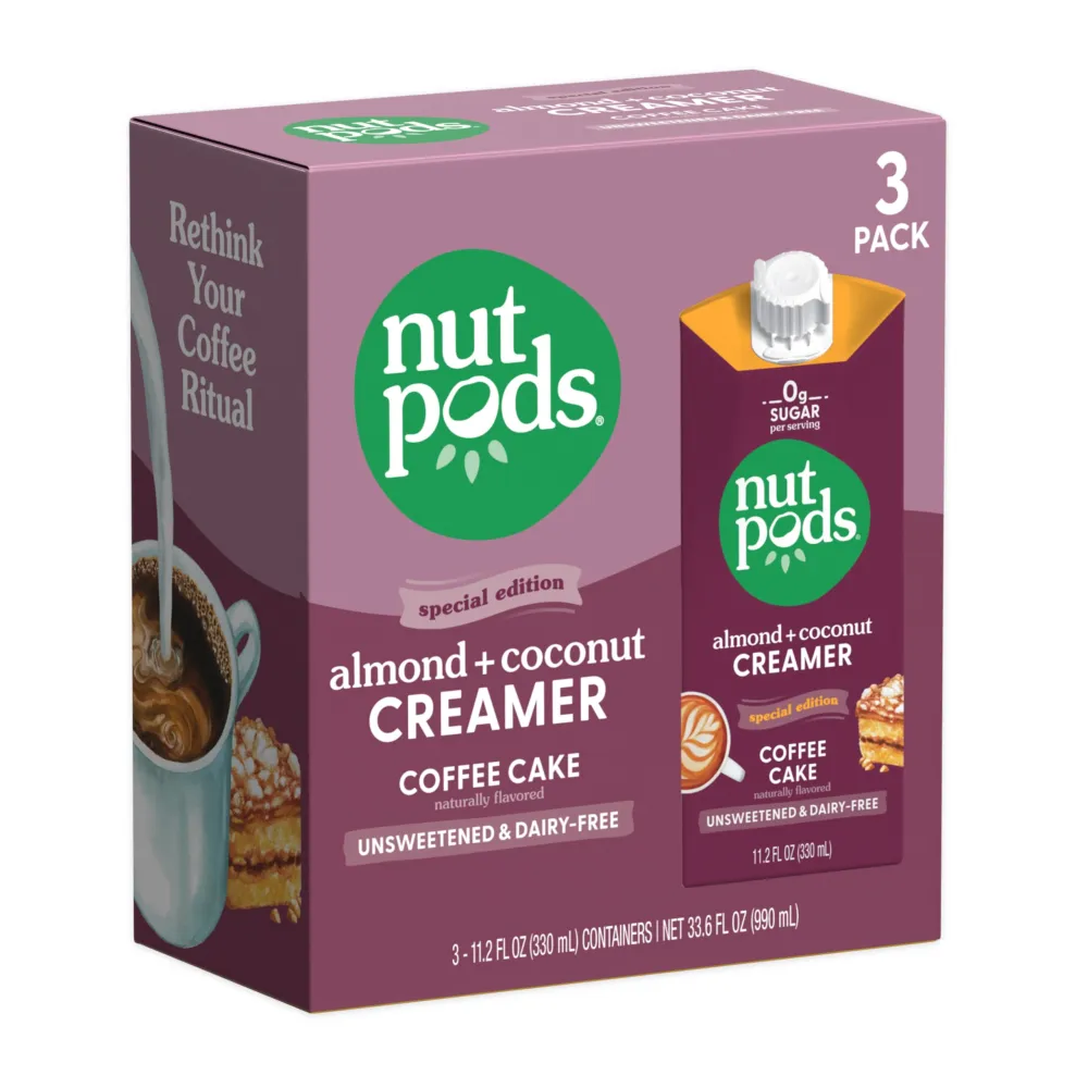 nutpods Coffee Cake Unsweetened Dairy-Free Creamer, Made from Almonds and Coconuts, Whole30, Keto, Gluten Free, Non-GMO, Vegan, Kosher (3-Pack)