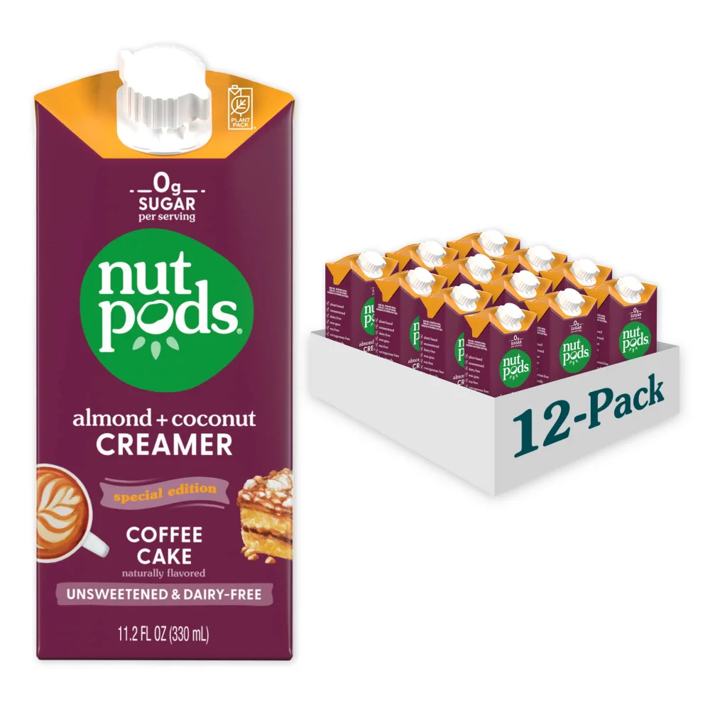 nutpods Coffee Cake Unsweetened Dairy-Free Creamer, Made from Almonds and Coconuts, Whole30, Keto, Gluten Free, Non-GMO, Vegan, Kosher (12-Pack)