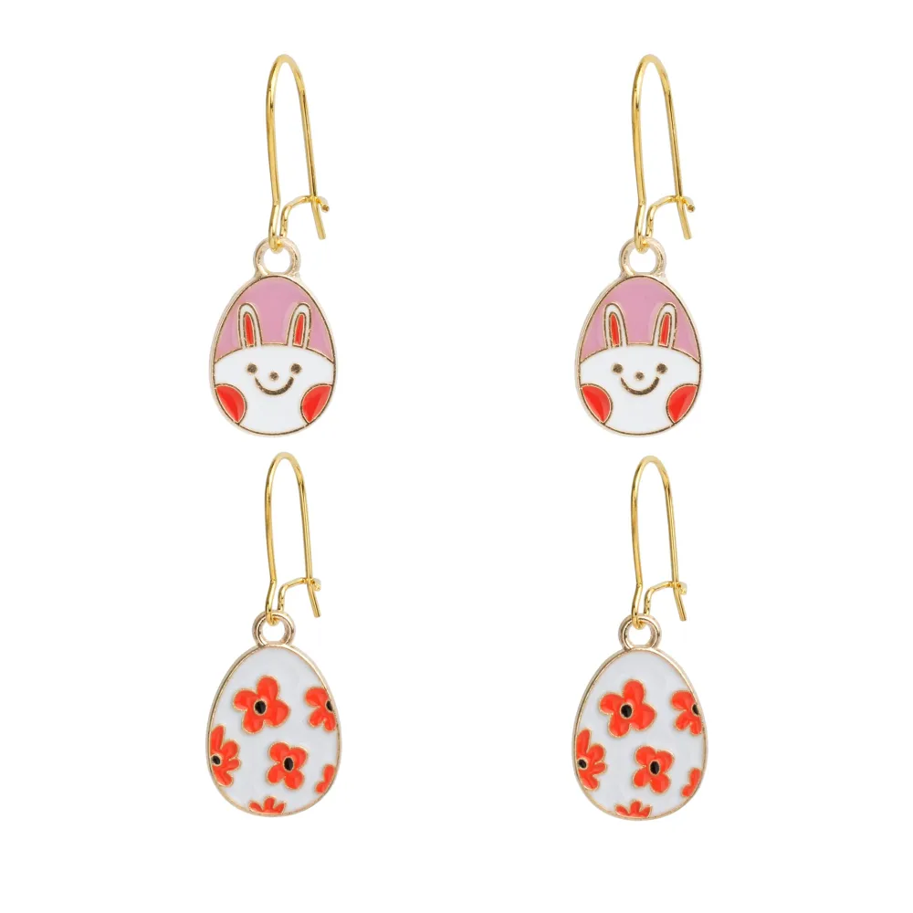 Colorful Enamel Easter Egg Earrings for Women Girls Cute Bunny Dangle Earrings Easter Jewelry Gifts, 2 Pairs