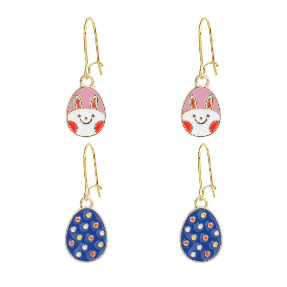 Colorful Enamel Easter Egg Earrings for Women Girls Cute Bunny Dangle Earrings Easter Jewelry Gifts, 2 Pairs