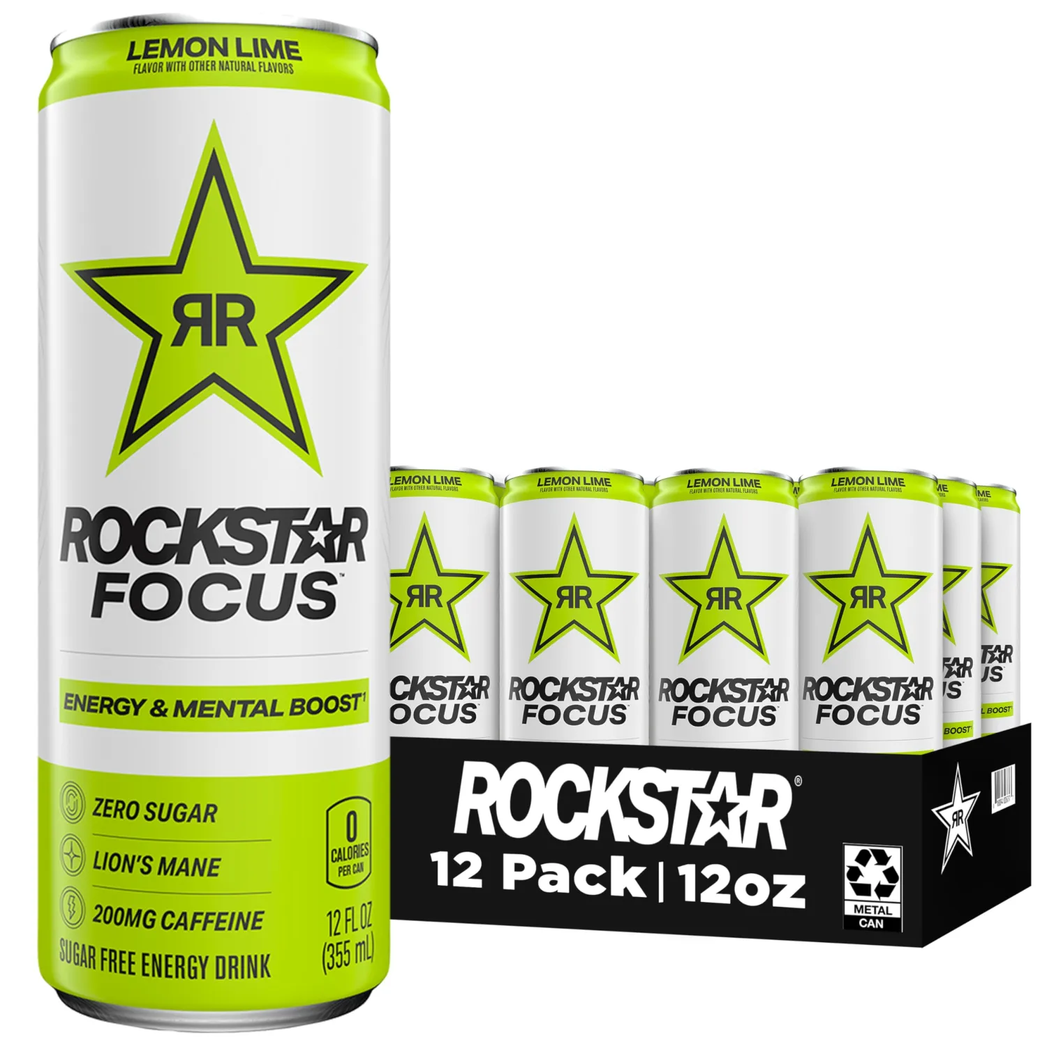 Rockstar Focus, Lemon Lime, 12 Fl Oz Cans (Pack of 12)