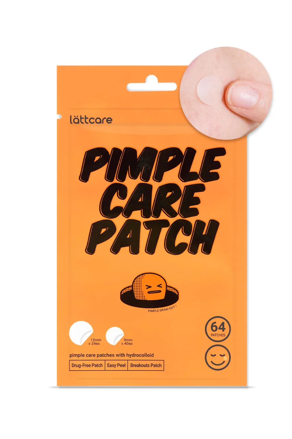 lattcare Pimple Care Patches | Hydrocolloid Acne Patches | Acne Spot Treatment for Blemishes and Zit | Vegan, Cruelty Free Patches | Two Sizes 12mm & 9mm (64 Count)