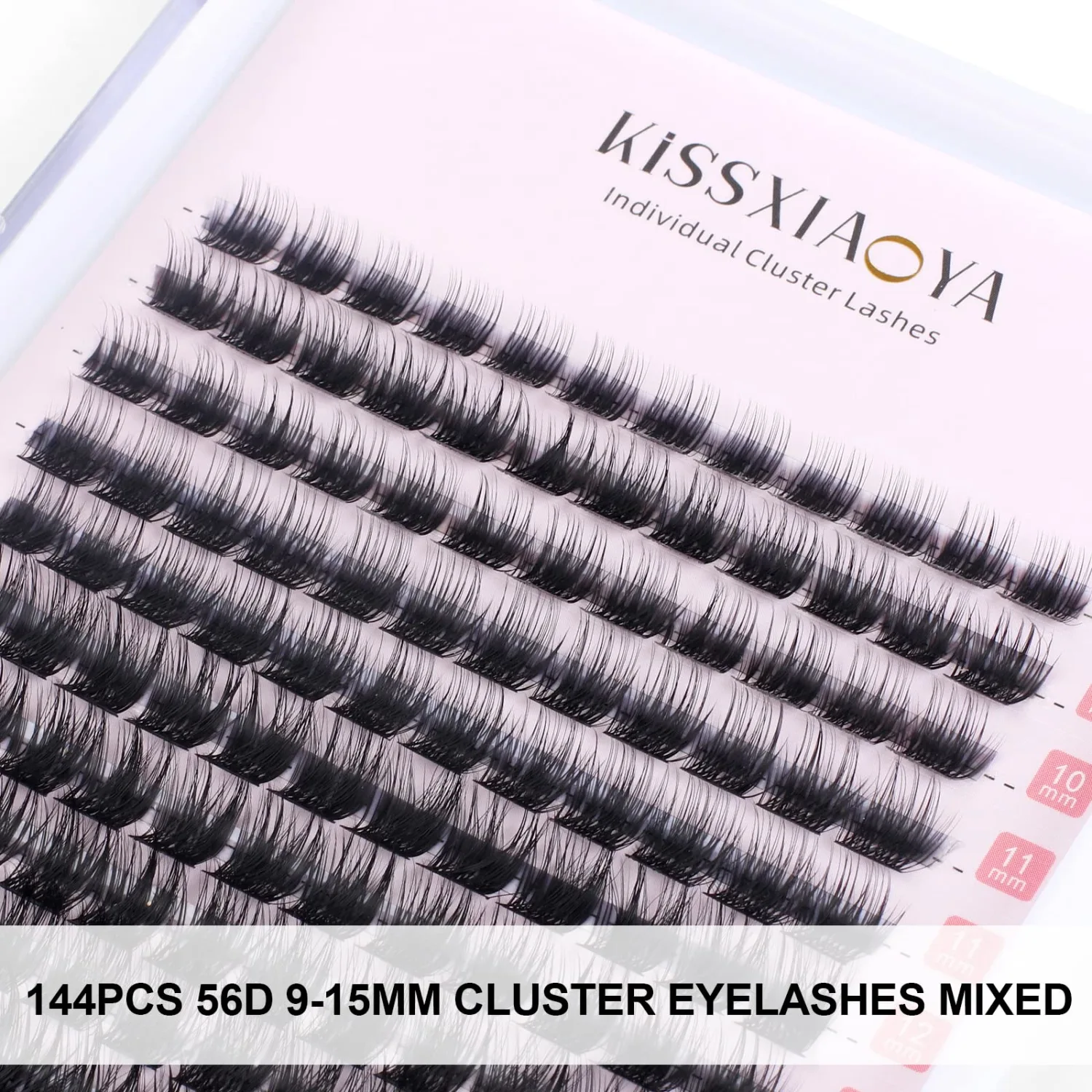 KISSXIAOYA Cluster Eyelash Extensions Kit, DIY Lashes Extension Kit with Lash Bond & Seal and Applicator, 144 Pcs 0.10mm 56D 9-15mm Mixed Wide-stem Lash, Individual at Home (Cluster Kit A)