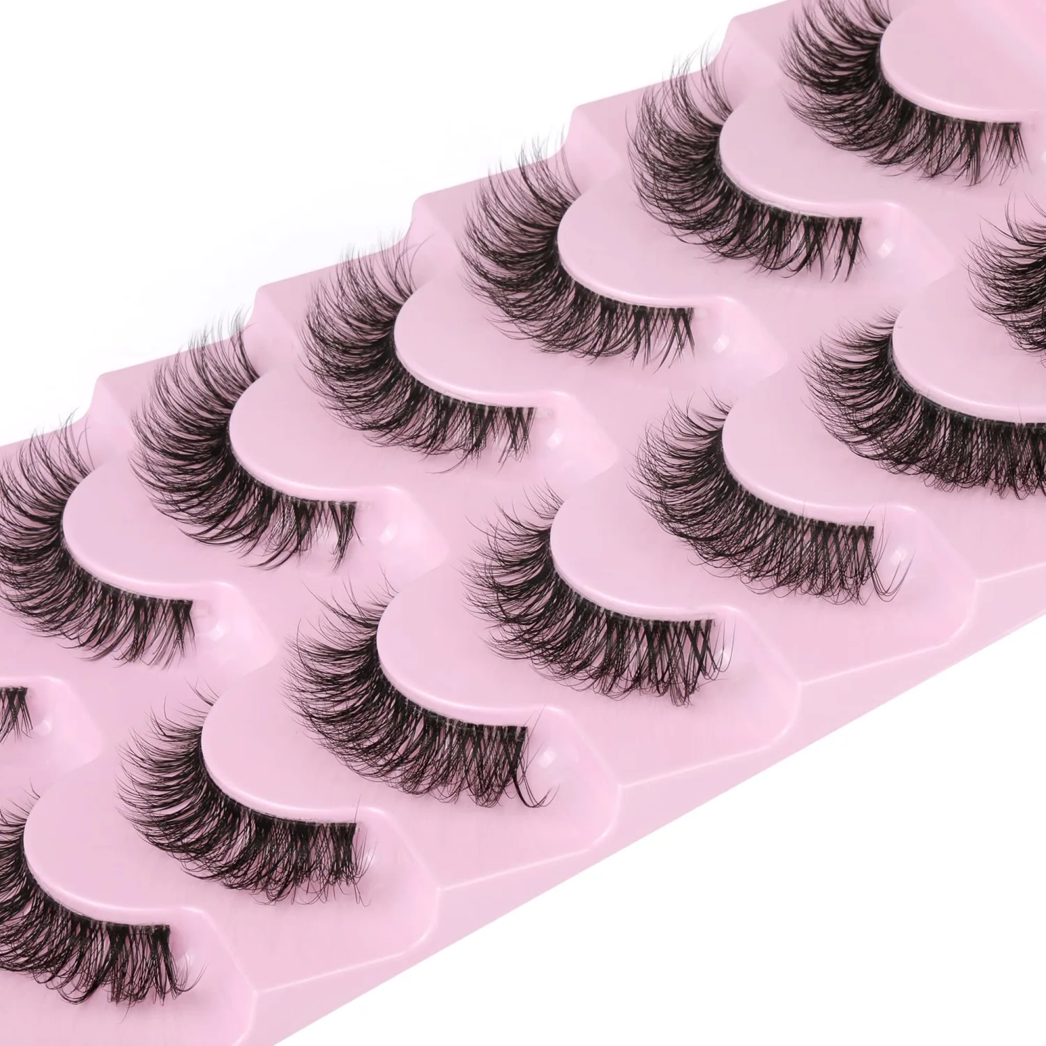 JIMIRE False Eyelashes with Clear Band 3D Fluffy Lashes Demi-wispies Natural Look Cat Eye Faux Mink Fluttery Eyelashes 15MM D Curl Eye Lashes Pack 7 Pairs