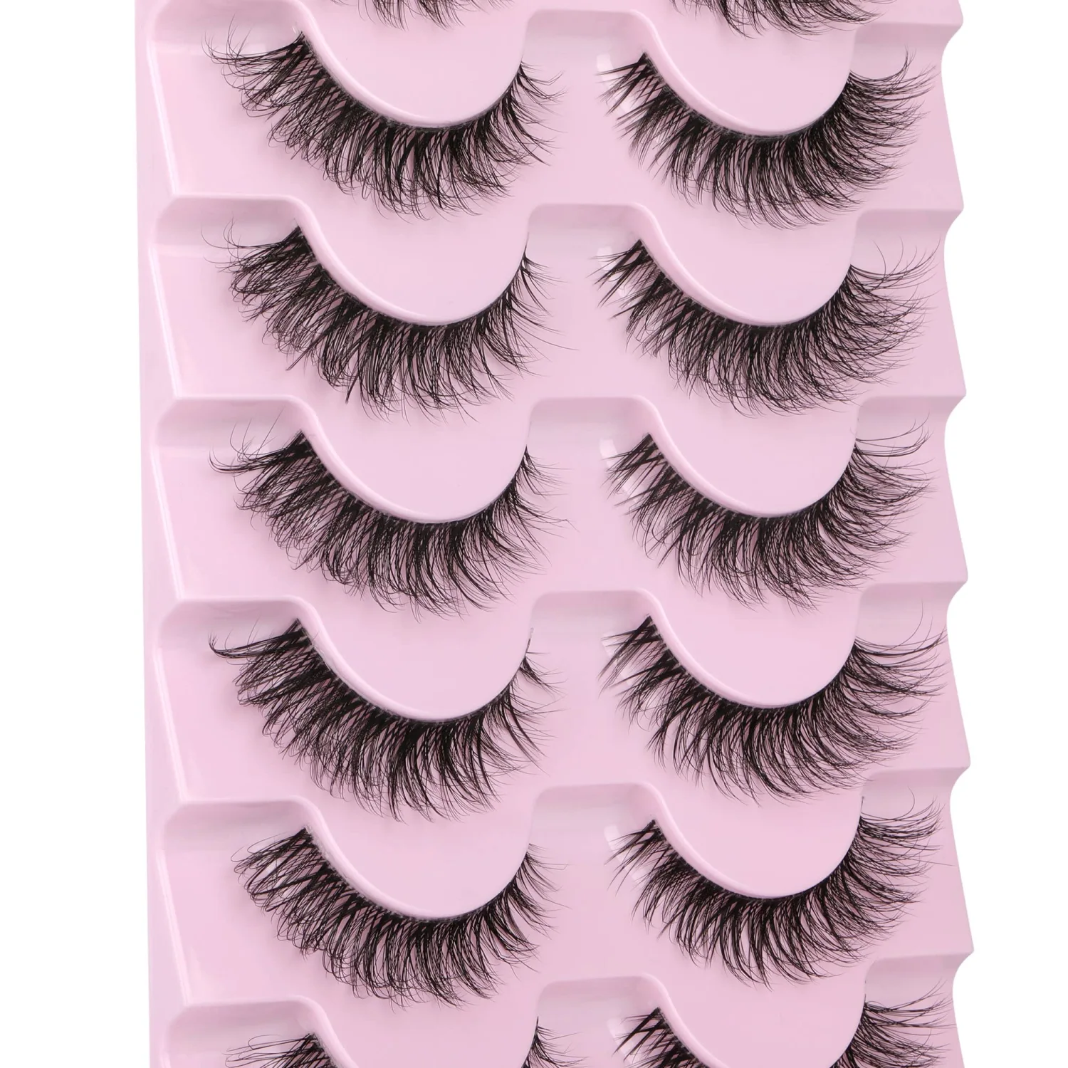 JIMIRE False Eyelashes with Clear Band 3D Fluffy Lashes Demi-wispies Natural Look Cat Eye Faux Mink Fluttery Eyelashes 15MM D Curl Eye Lashes Pack 7 Pairs