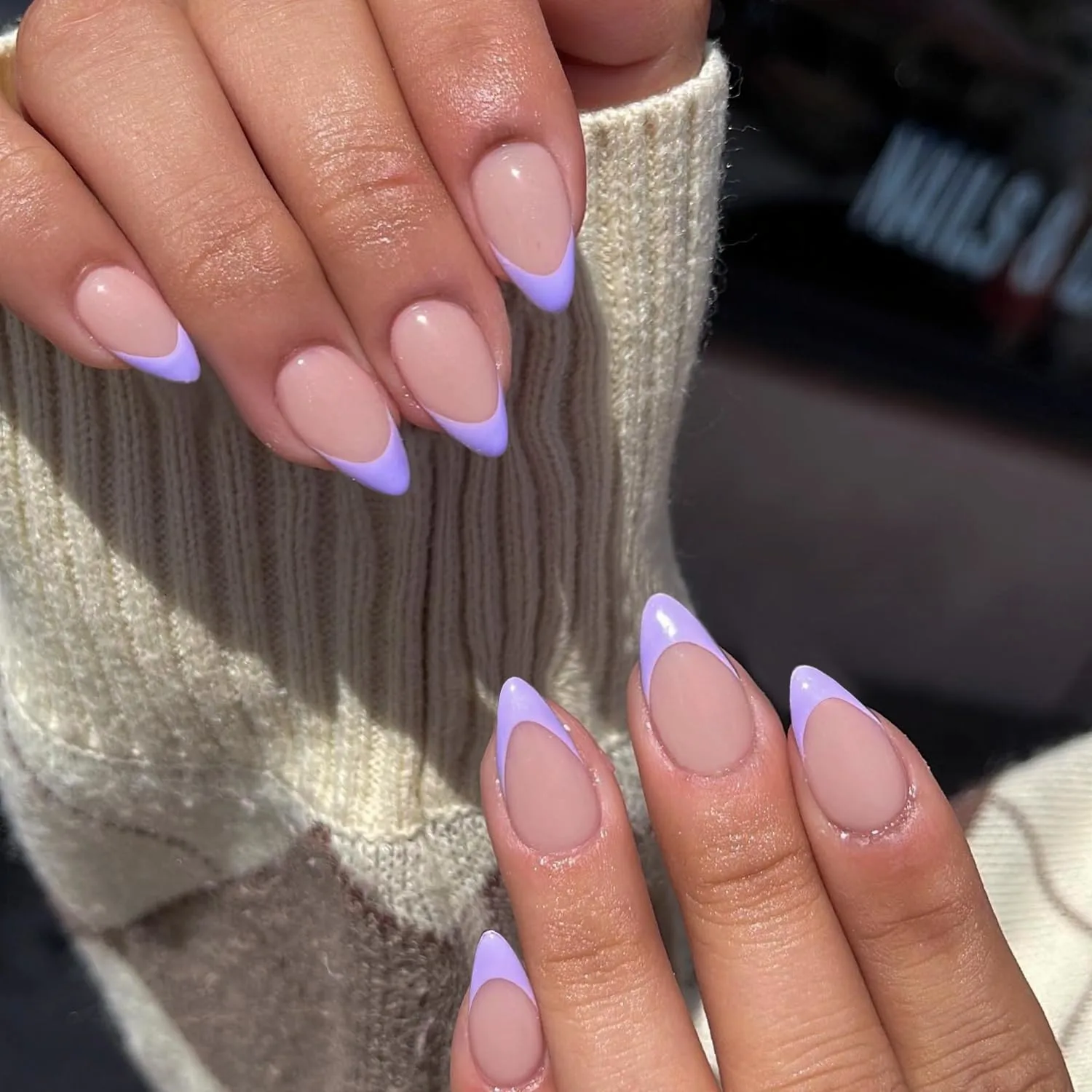 Purple French Tip Press on Nails Short Almond Nails Press ons French Tip Glue on Nails for Women DIY Acrylic French Nails Short Gel Nails, Natural Thick Extra Short French Fake Nails 30Pcs 15 Sizes