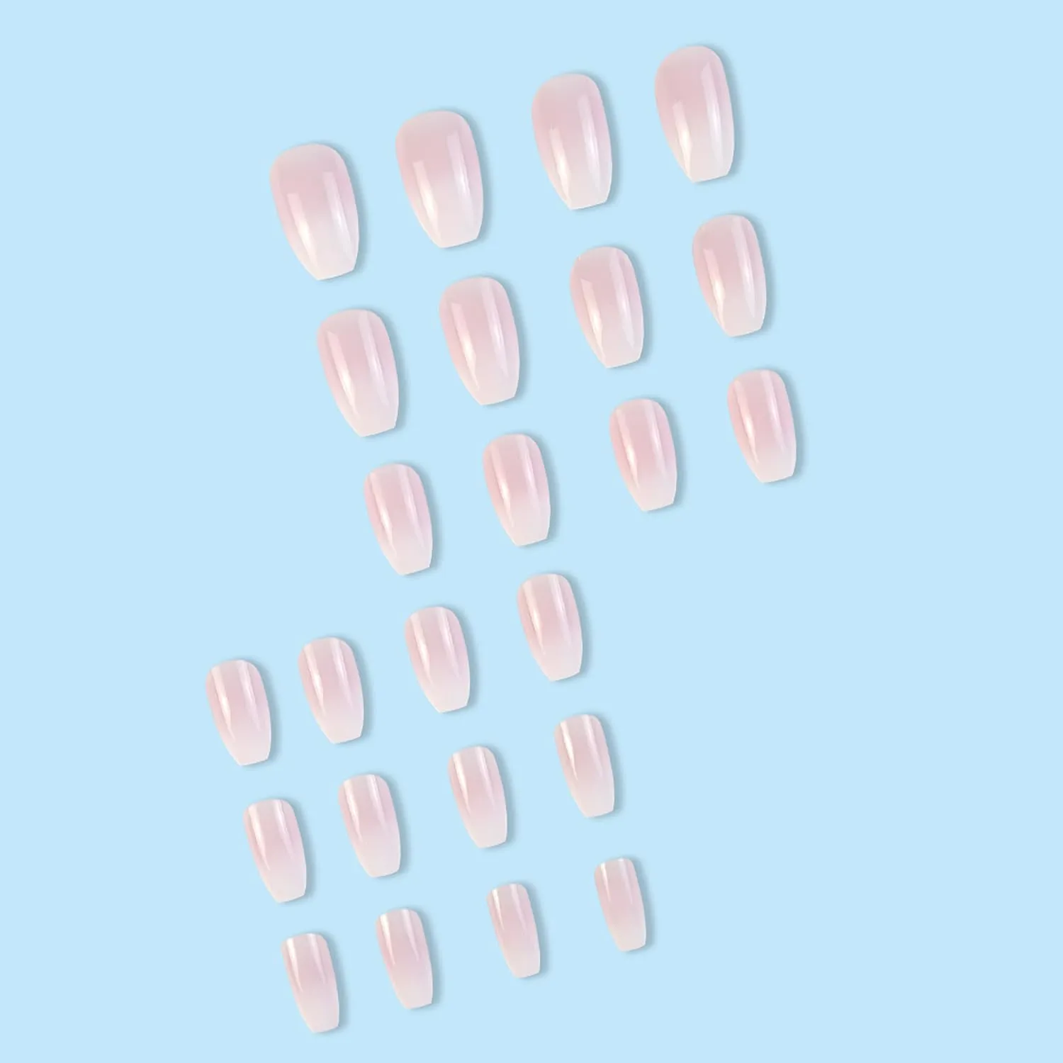 Press on Nails Medium Coffin SWEKKE French Fake Nails Pink Gradient Full Cover Glue on Nails White Glossy False Nails Acrylic Press on Nails Stick on Nails Artificial Nails for Women Girls 24 Pcs