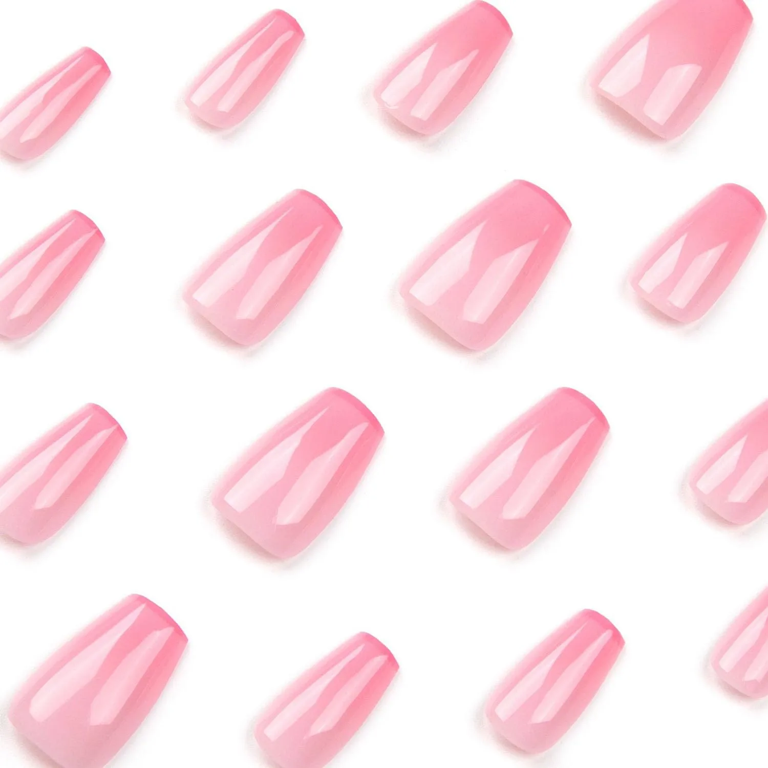 Pink Press on Nails Medium Coffin SWEKKE French Fake Nails Pink Gradient Full Cover False Nails with Nail Glue Light Pink Glossy Glue on Nails Acrylic Nails Artificial Nails for Women Girls 24Pcs