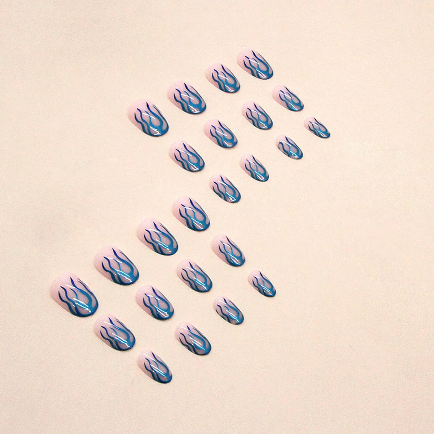 Flame Aurora Gradient Nails - 24pcs Blue Green Designs, Full Cover, Press On, Glue On, Artificial Nails for Women