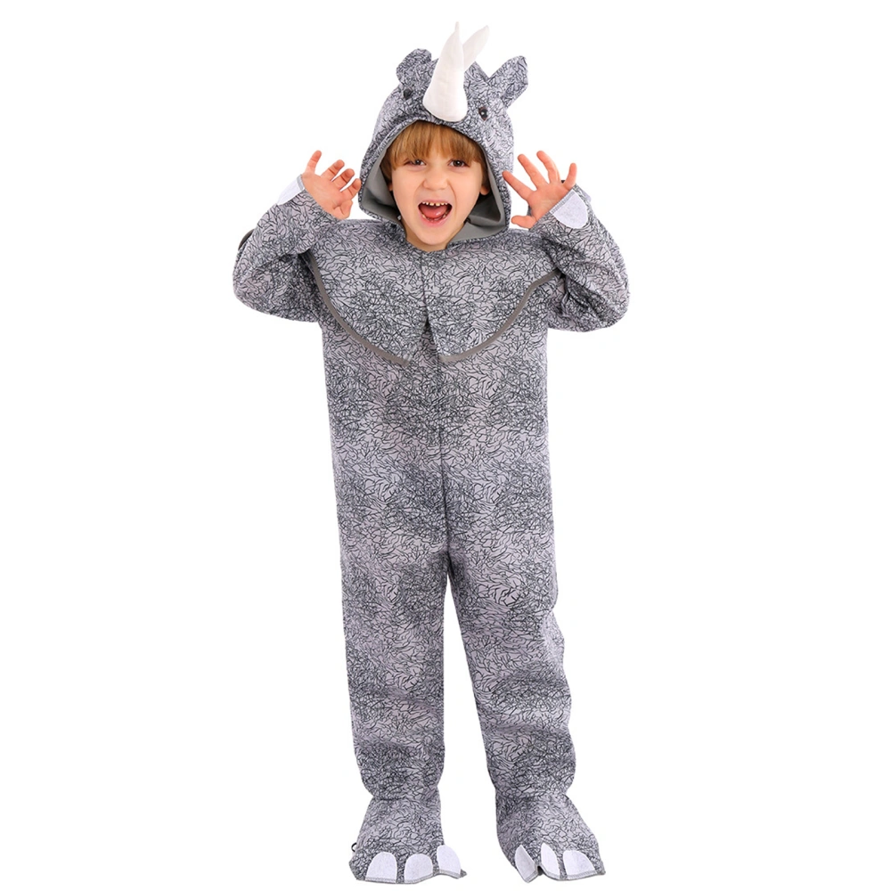 Halloween Rhino Costumes for Kid, Print Long Sleeve Jumpsuit Headgear 