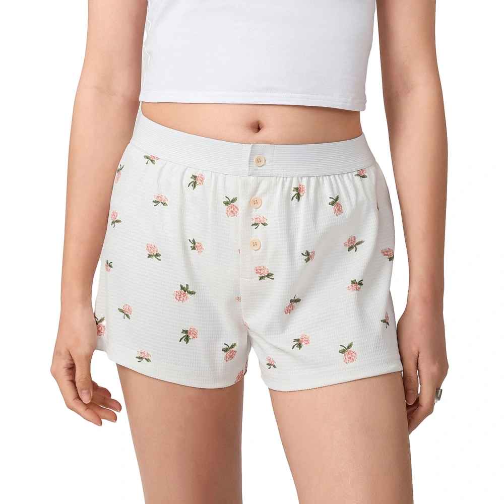 Women Boy Shorts Panties Floral Print Elastic Button Boxer Briefs