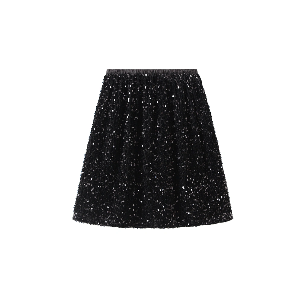 Women Glitter Sequins Skirt Summer Sparkling Elastic A-Line Skirt