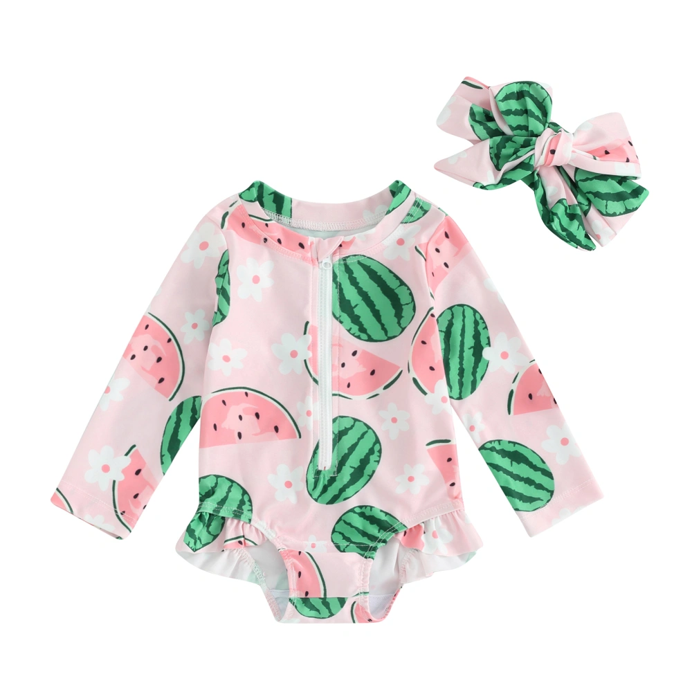 Girls Rash Guard Bathing Suit Watermelon/Daisy Long Sleeve Swimsuits