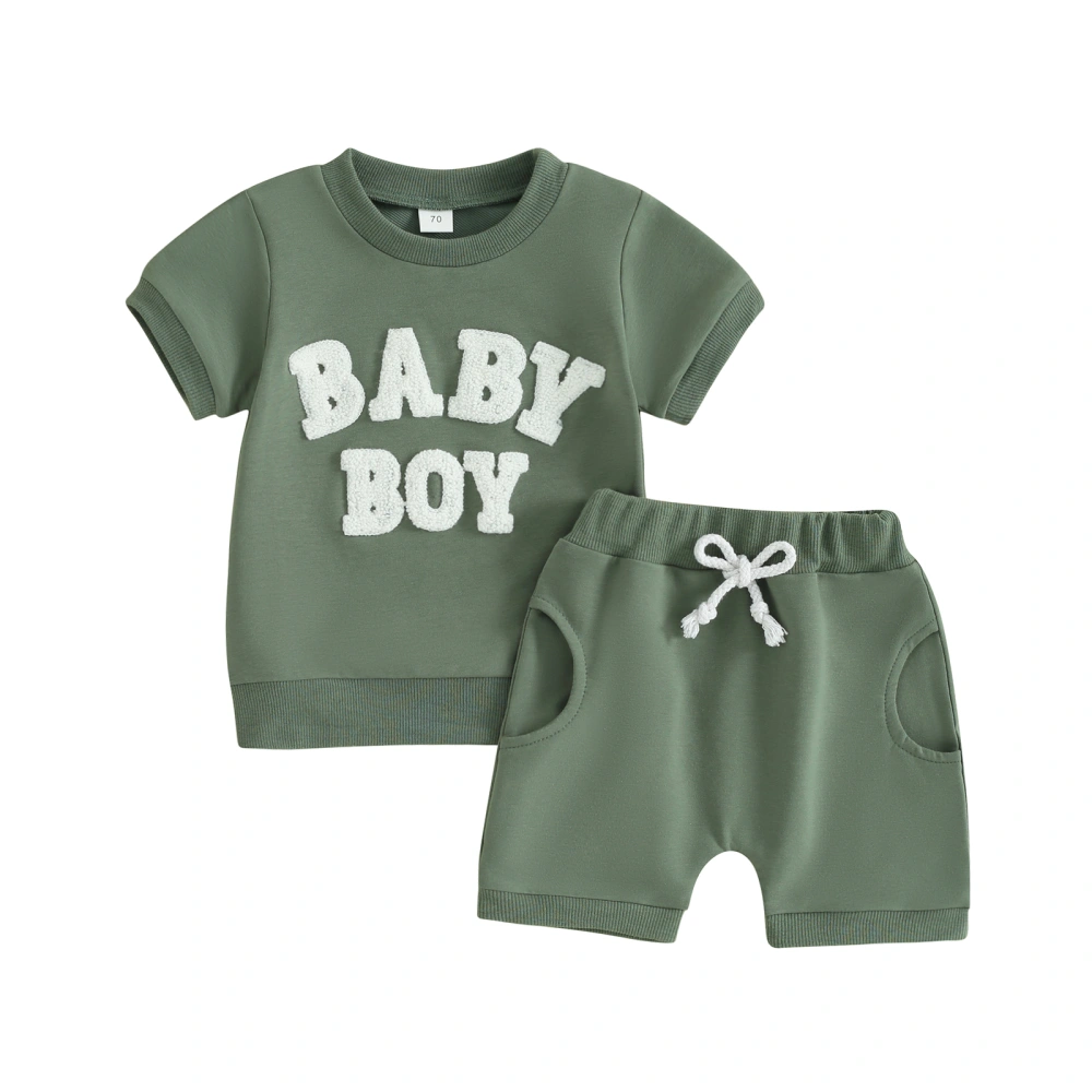 Boys Shorts Sets Short Sleeve Letter Embroidery Tops Green Shorts Set