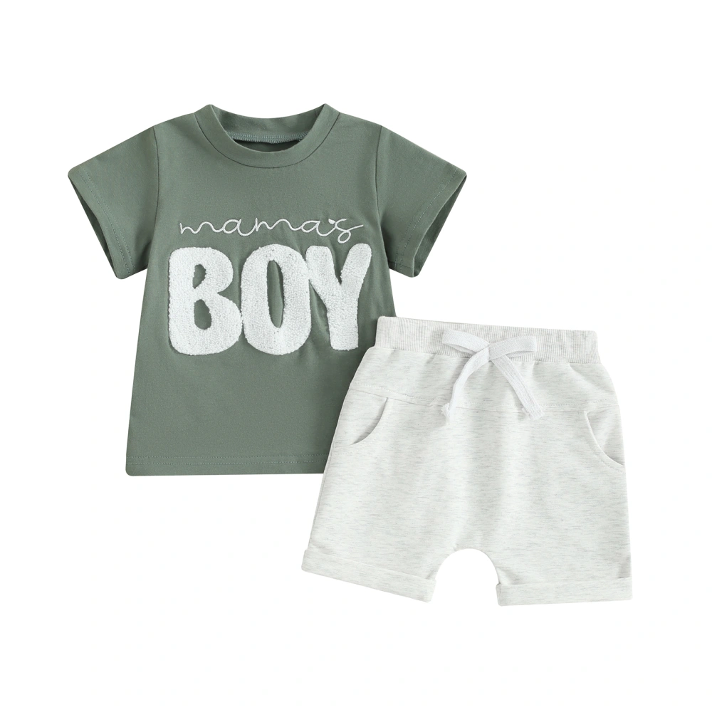 Toddler Boy Outfits, Letter Embroidery Short Sleeve Tops + Shorts